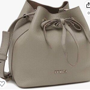 Furla Costanza Drawstring Mini Bucket Shoulder/C.B. Bag - EUC  Gray 8x8x5 Inches